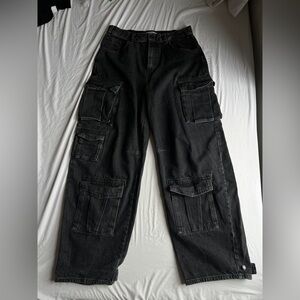 Zara Men’s Utility Cargo Pocket Denim Jeans Pants Size 31 Dark Gray Wash Loose